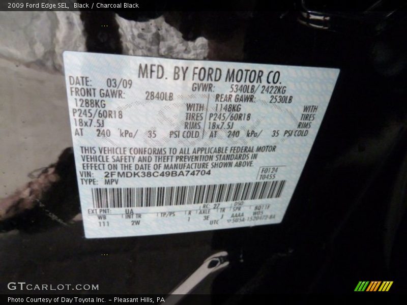 Black / Charcoal Black 2009 Ford Edge SEL