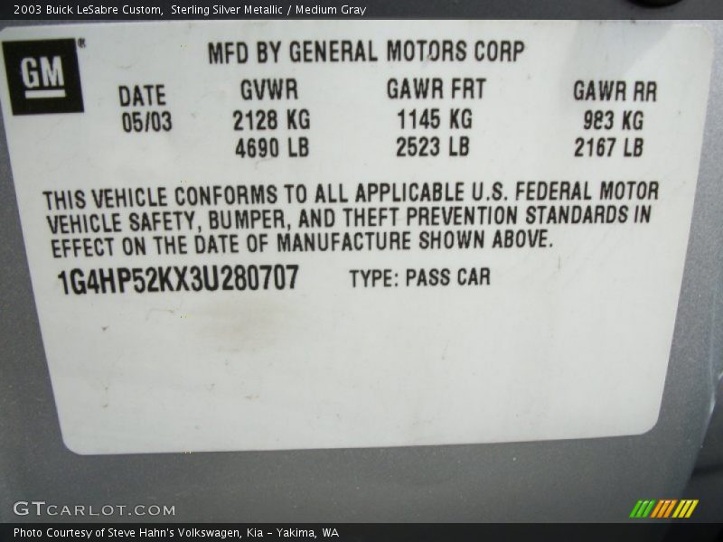 Sterling Silver Metallic / Medium Gray 2003 Buick LeSabre Custom