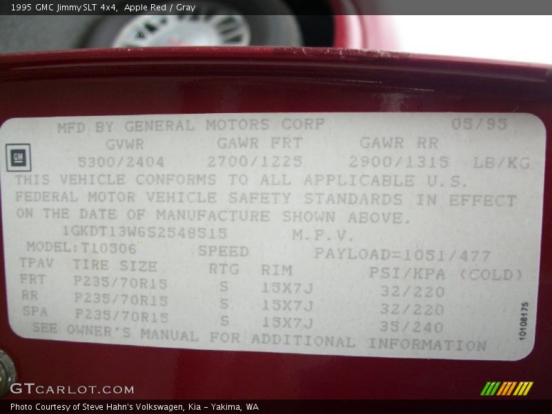 Apple Red / Gray 1995 GMC Jimmy SLT 4x4