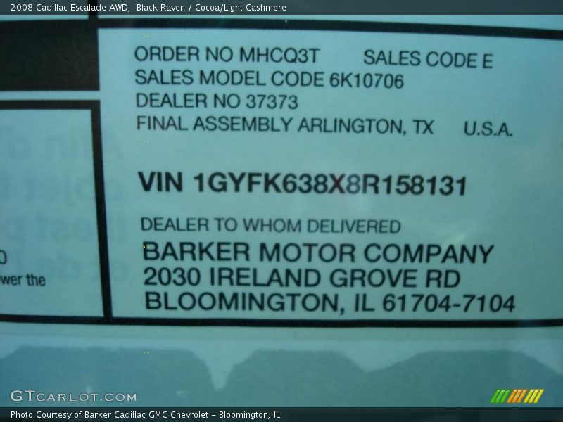 Black Raven / Cocoa/Light Cashmere 2008 Cadillac Escalade AWD