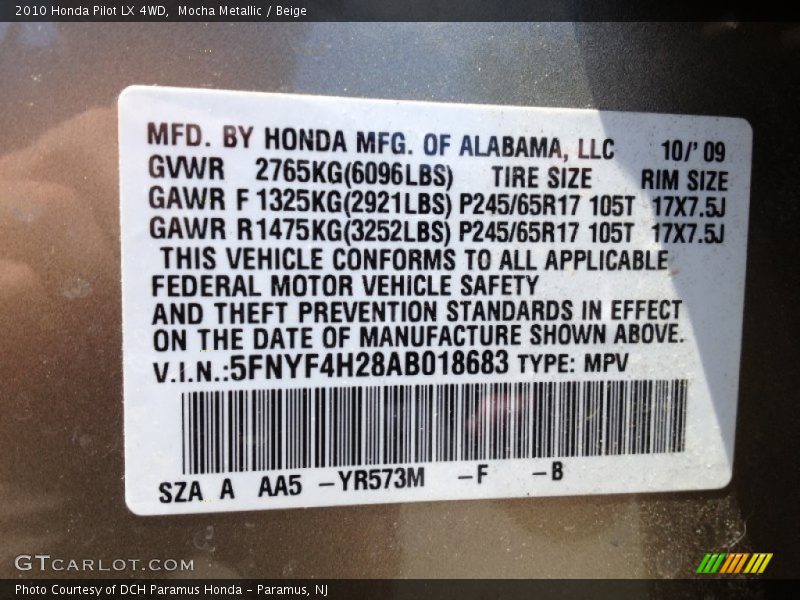 Mocha Metallic / Beige 2010 Honda Pilot LX 4WD