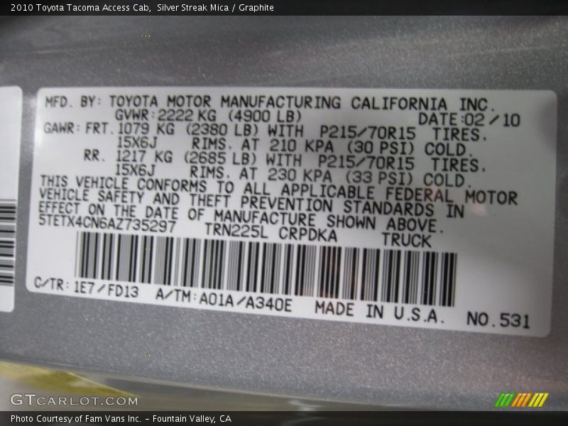 Silver Streak Mica / Graphite 2010 Toyota Tacoma Access Cab