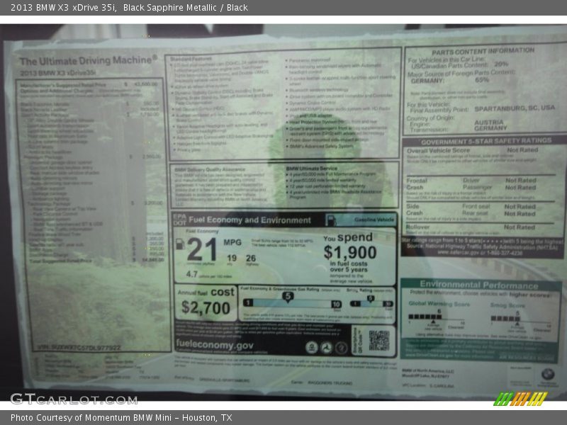  2013 X3 xDrive 35i Window Sticker