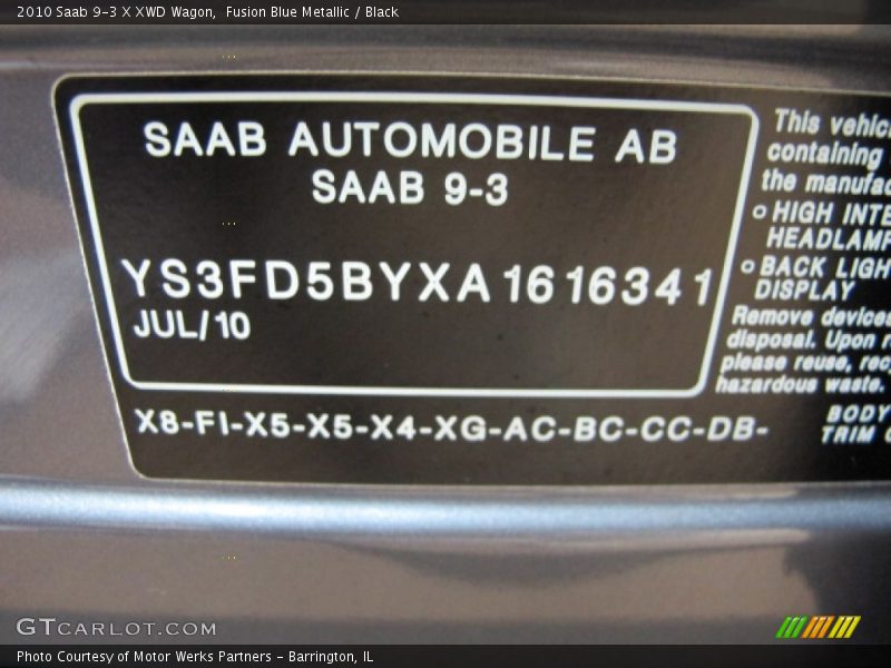 Fusion Blue Metallic / Black 2010 Saab 9-3 X XWD Wagon