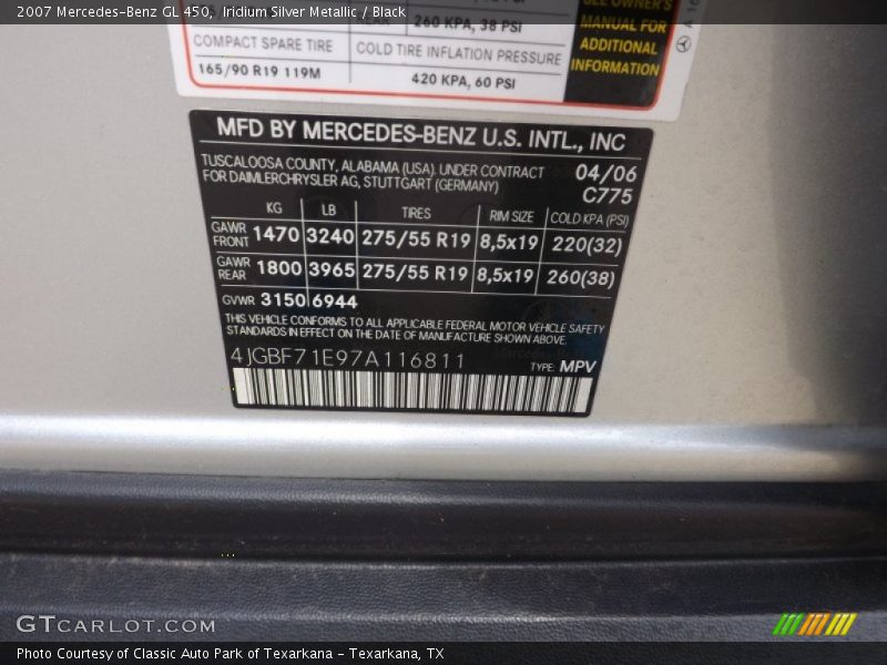 Iridium Silver Metallic / Black 2007 Mercedes-Benz GL 450