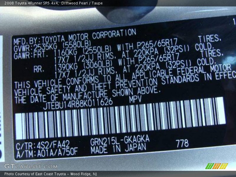 Driftwood Pearl / Taupe 2008 Toyota 4Runner SR5 4x4