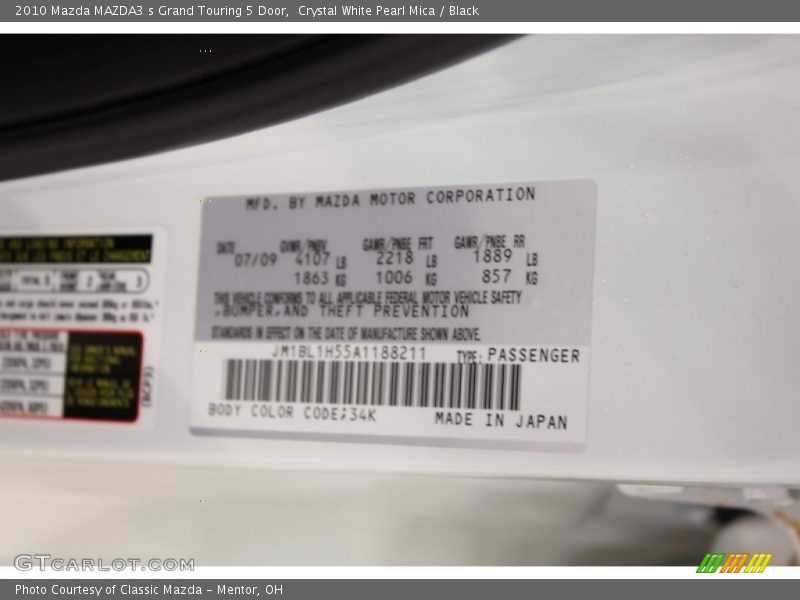 Crystal White Pearl Mica / Black 2010 Mazda MAZDA3 s Grand Touring 5 Door