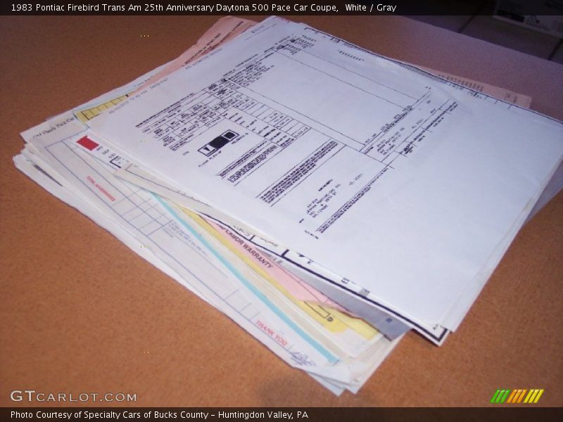 Info Tag of 1983 Firebird Trans Am 25th Anniversary Daytona 500 Pace Car Coupe