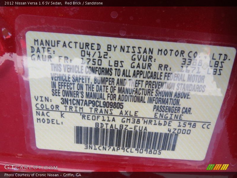 Red Brick / Sandstone 2012 Nissan Versa 1.6 SV Sedan