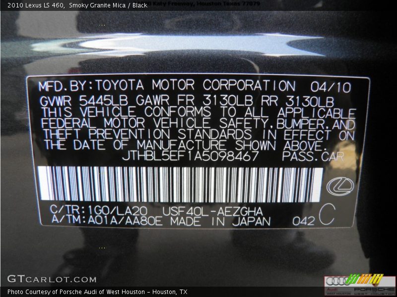 Smoky Granite Mica / Black 2010 Lexus LS 460