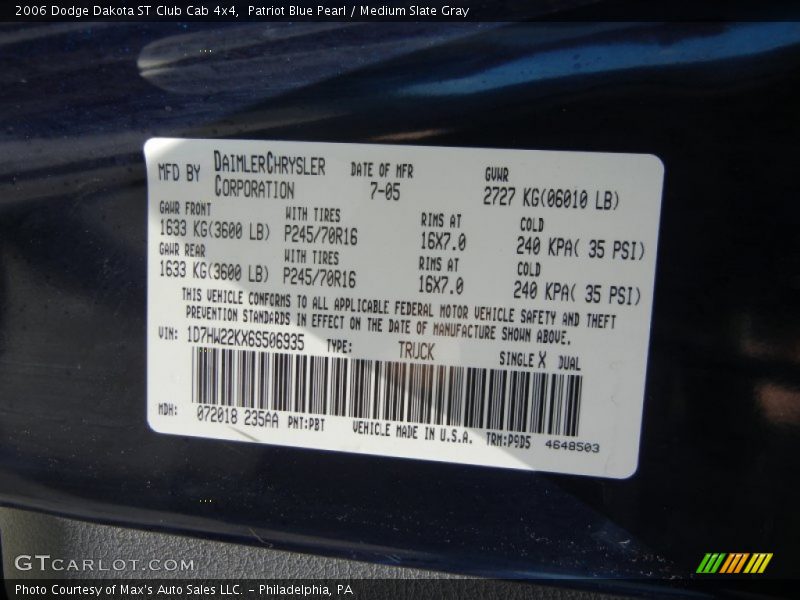 Patriot Blue Pearl / Medium Slate Gray 2006 Dodge Dakota ST Club Cab 4x4
