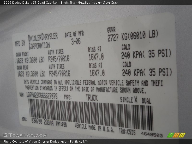 Bright Silver Metallic / Medium Slate Gray 2006 Dodge Dakota ST Quad Cab 4x4