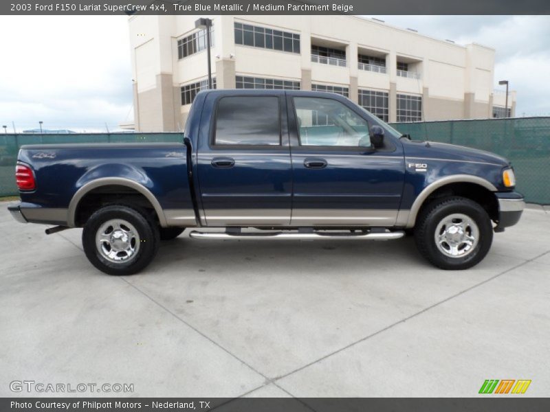 True Blue Metallic / Medium Parchment Beige 2003 Ford F150 Lariat SuperCrew 4x4