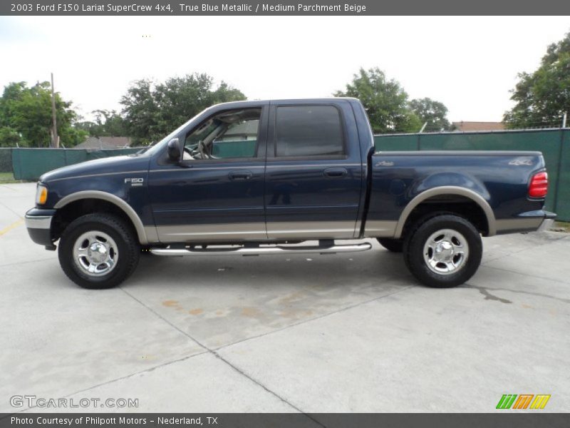 True Blue Metallic / Medium Parchment Beige 2003 Ford F150 Lariat SuperCrew 4x4