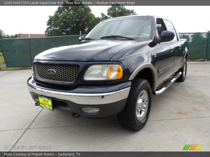 True Blue Metallic / Medium Parchment Beige 2003 Ford F150 Lariat SuperCrew 4x4