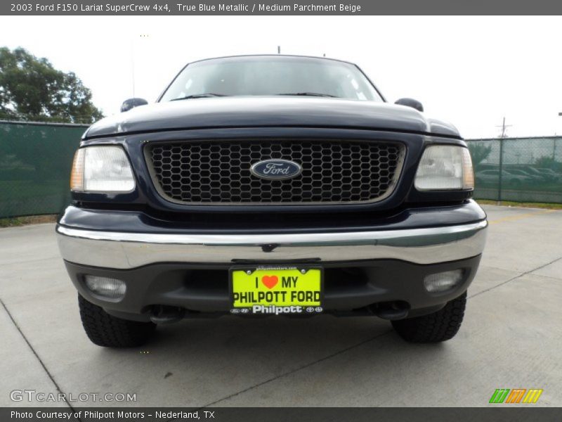 True Blue Metallic / Medium Parchment Beige 2003 Ford F150 Lariat SuperCrew 4x4