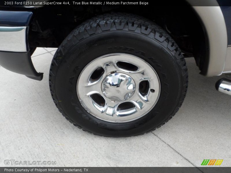 True Blue Metallic / Medium Parchment Beige 2003 Ford F150 Lariat SuperCrew 4x4