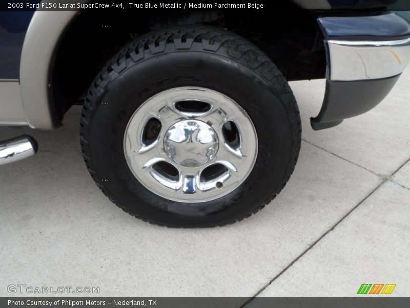 True Blue Metallic / Medium Parchment Beige 2003 Ford F150 Lariat SuperCrew 4x4