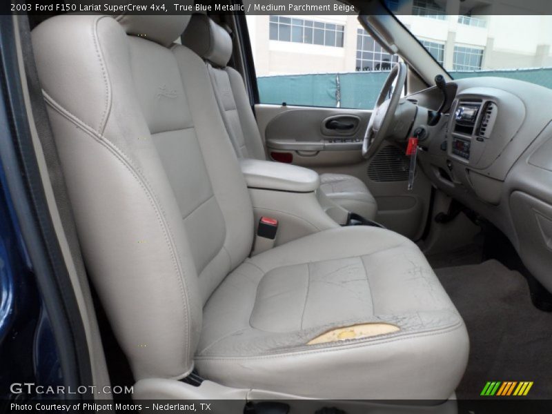 True Blue Metallic / Medium Parchment Beige 2003 Ford F150 Lariat SuperCrew 4x4