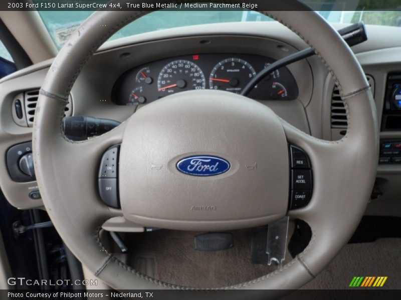 True Blue Metallic / Medium Parchment Beige 2003 Ford F150 Lariat SuperCrew 4x4