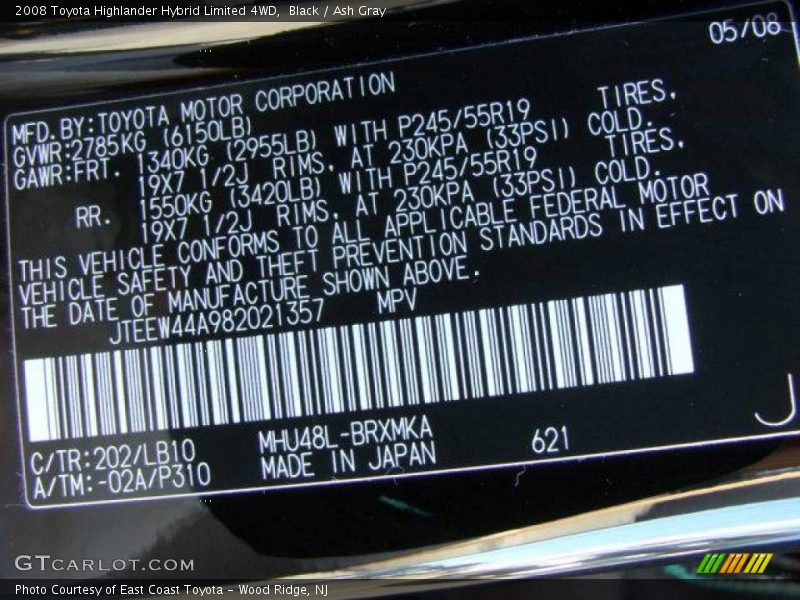 Black / Ash Gray 2008 Toyota Highlander Hybrid Limited 4WD