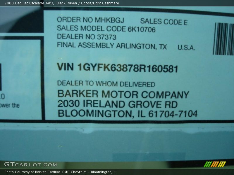 Black Raven / Cocoa/Light Cashmere 2008 Cadillac Escalade AWD