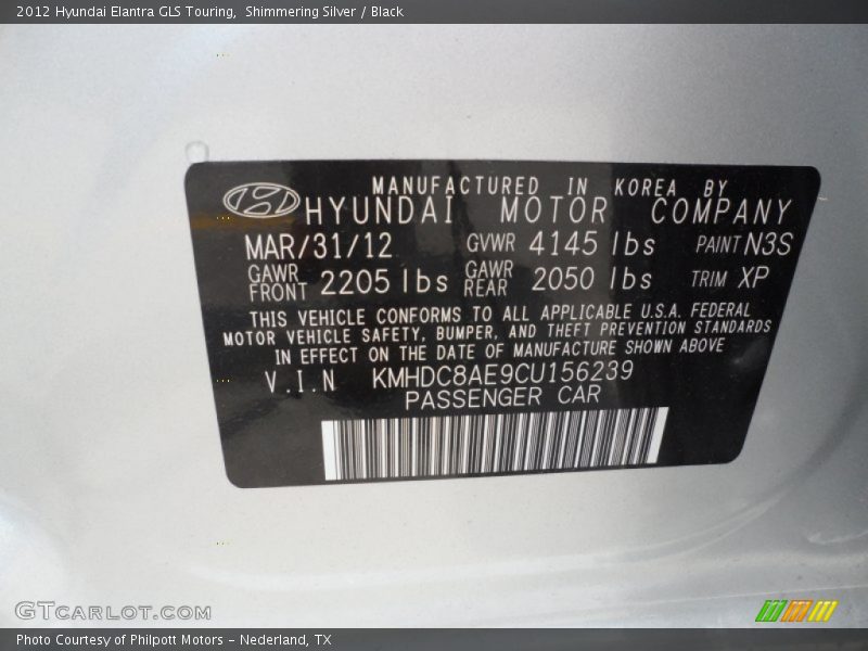 Shimmering Silver / Black 2012 Hyundai Elantra GLS Touring
