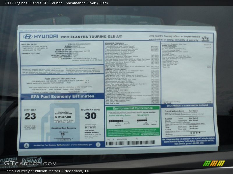 Shimmering Silver / Black 2012 Hyundai Elantra GLS Touring