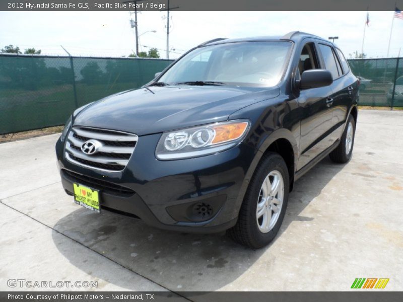 Pacific Blue Pearl / Beige 2012 Hyundai Santa Fe GLS