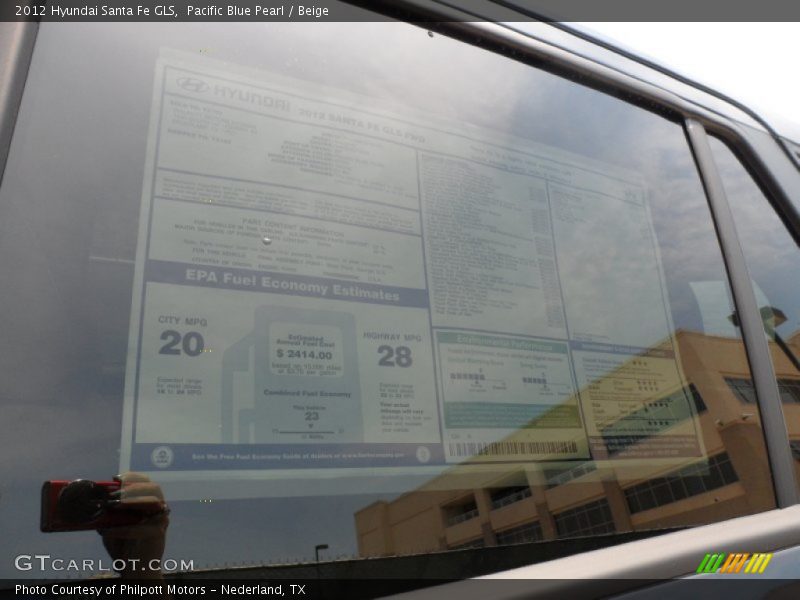 Pacific Blue Pearl / Beige 2012 Hyundai Santa Fe GLS