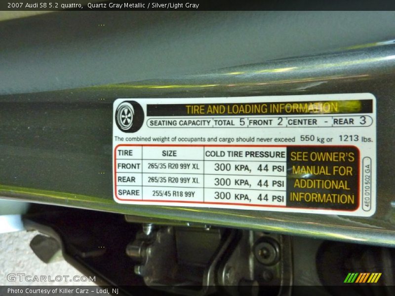 Info Tag of 2007 S8 5.2 quattro