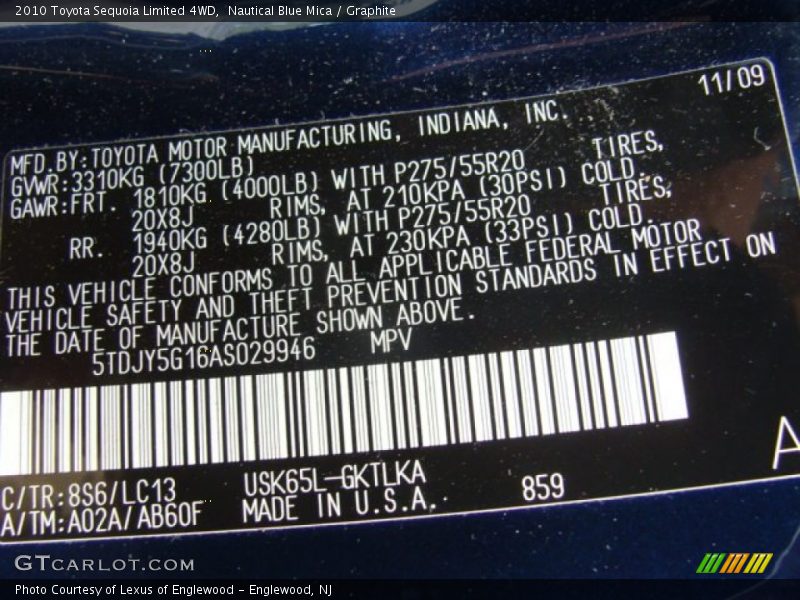 Nautical Blue Mica / Graphite 2010 Toyota Sequoia Limited 4WD