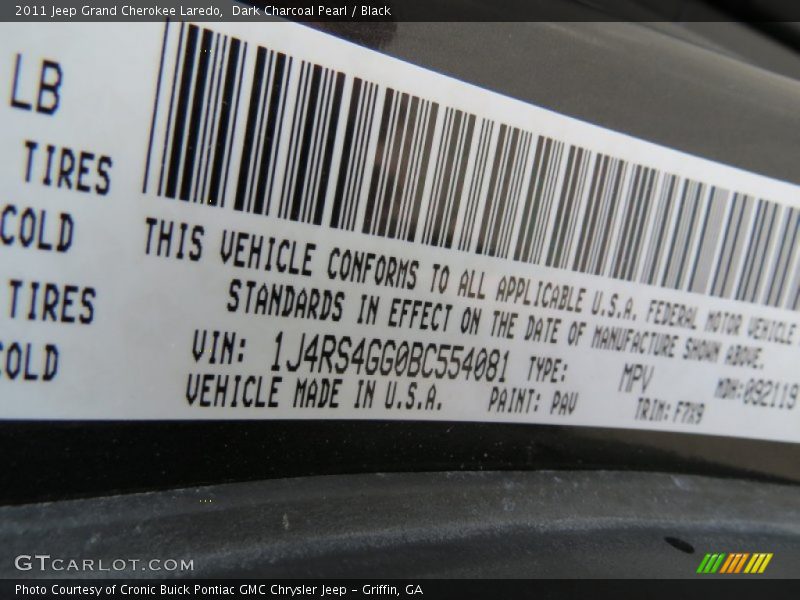Dark Charcoal Pearl / Black 2011 Jeep Grand Cherokee Laredo