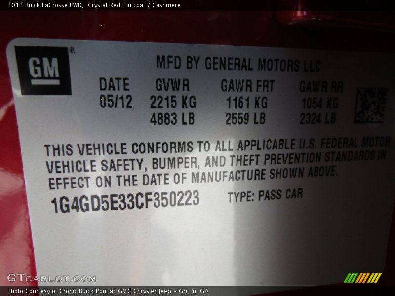 Crystal Red Tintcoat / Cashmere 2012 Buick LaCrosse FWD