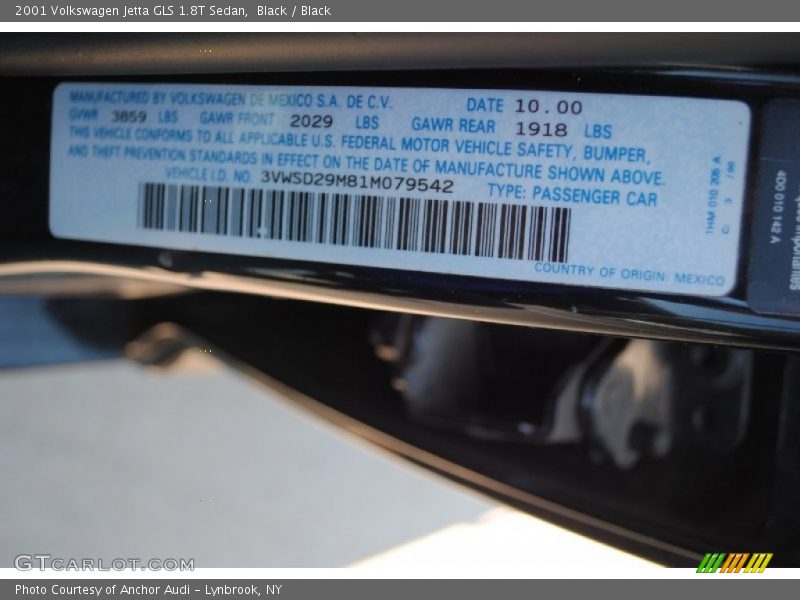 Black / Black 2001 Volkswagen Jetta GLS 1.8T Sedan