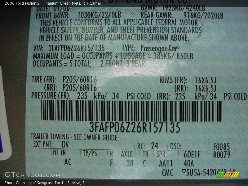 Titanium Green Metallic / Camel 2006 Ford Fusion S