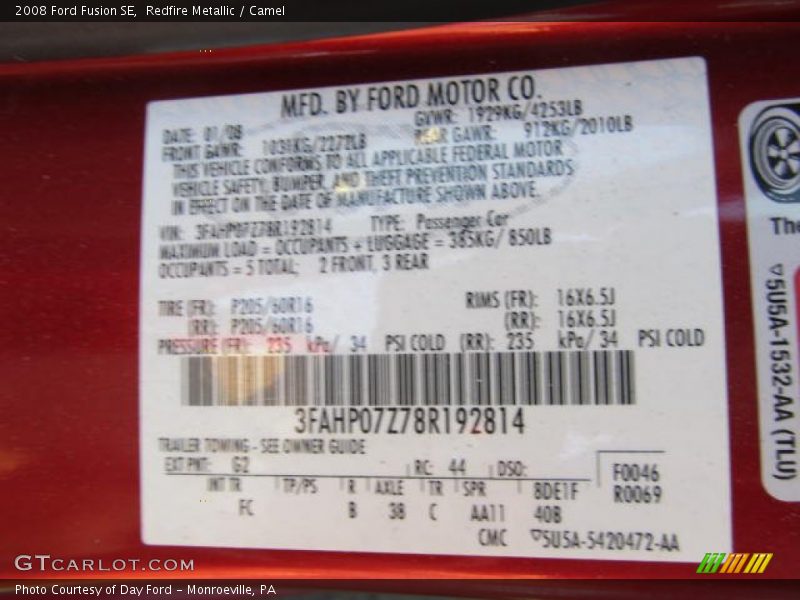 Redfire Metallic / Camel 2008 Ford Fusion SE