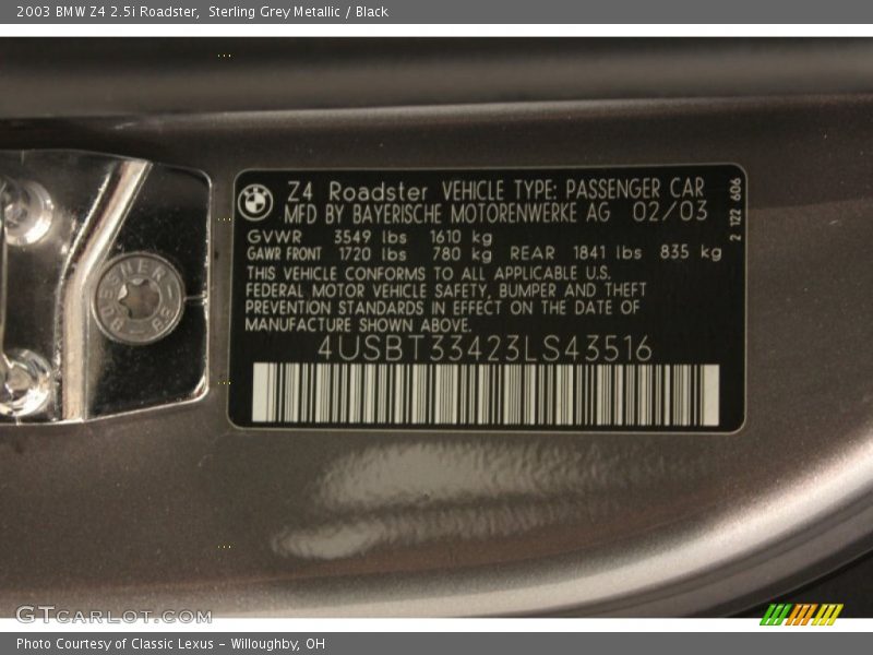Sterling Grey Metallic / Black 2003 BMW Z4 2.5i Roadster