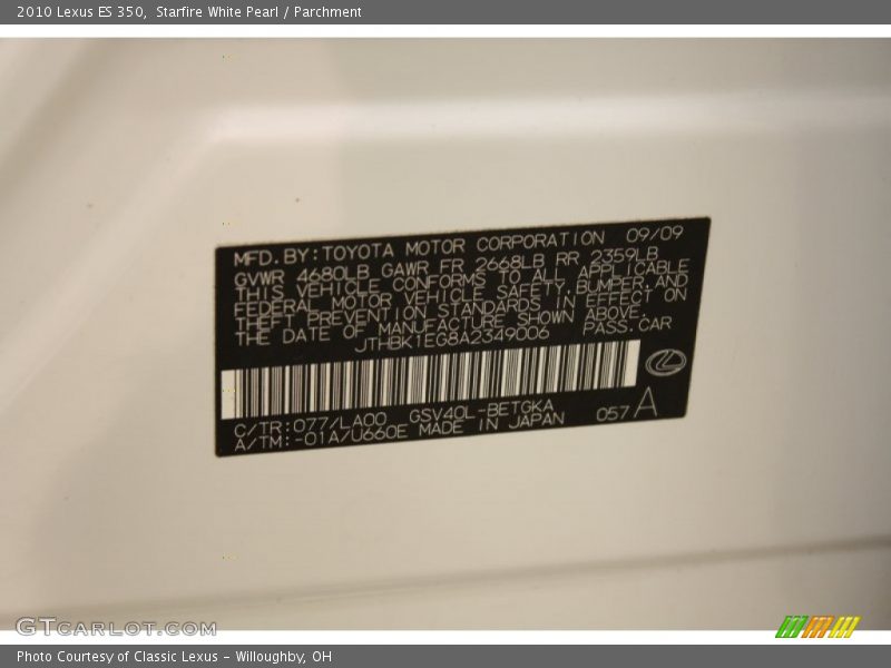 Starfire White Pearl / Parchment 2010 Lexus ES 350