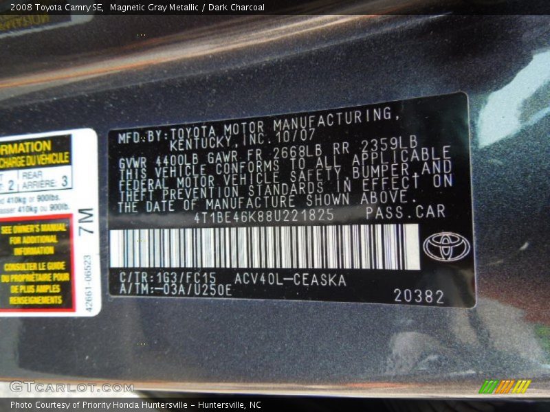 Magnetic Gray Metallic / Dark Charcoal 2008 Toyota Camry SE