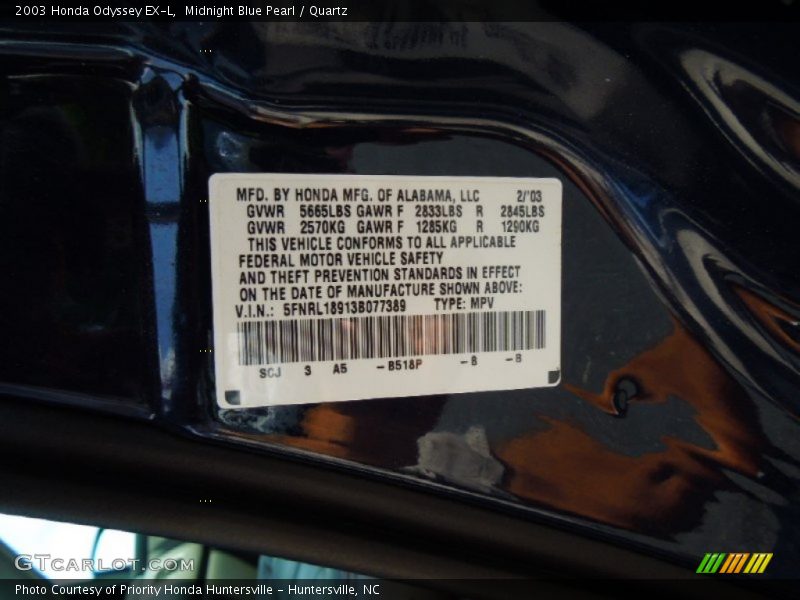 Midnight Blue Pearl / Quartz 2003 Honda Odyssey EX-L