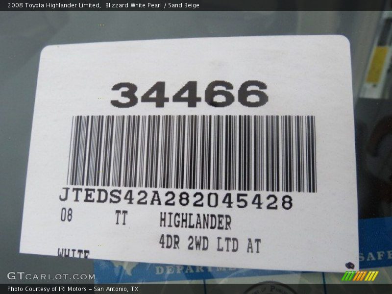 Blizzard White Pearl / Sand Beige 2008 Toyota Highlander Limited