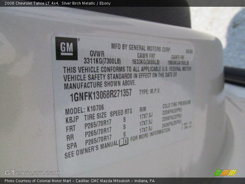 Silver Birch Metallic / Ebony 2008 Chevrolet Tahoe LT 4x4