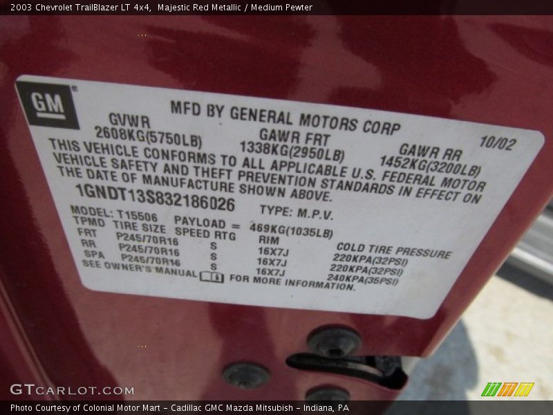 Majestic Red Metallic / Medium Pewter 2003 Chevrolet TrailBlazer LT 4x4