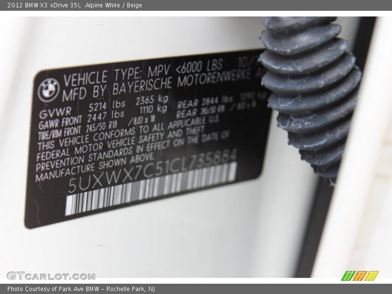 Alpine White / Beige 2012 BMW X3 xDrive 35i