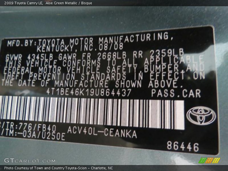 Aloe Green Metallic / Bisque 2009 Toyota Camry LE