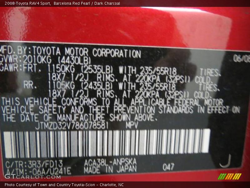 Barcelona Red Pearl / Dark Charcoal 2008 Toyota RAV4 Sport