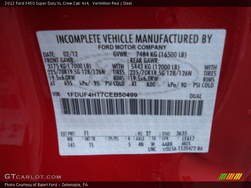 Vermillion Red / Steel 2012 Ford F450 Super Duty XL Crew Cab 4x4