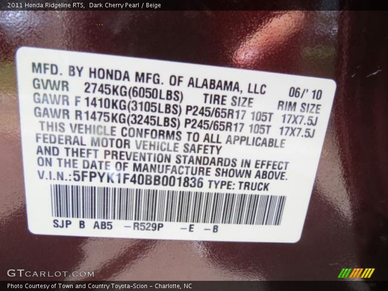 Dark Cherry Pearl / Beige 2011 Honda Ridgeline RTS