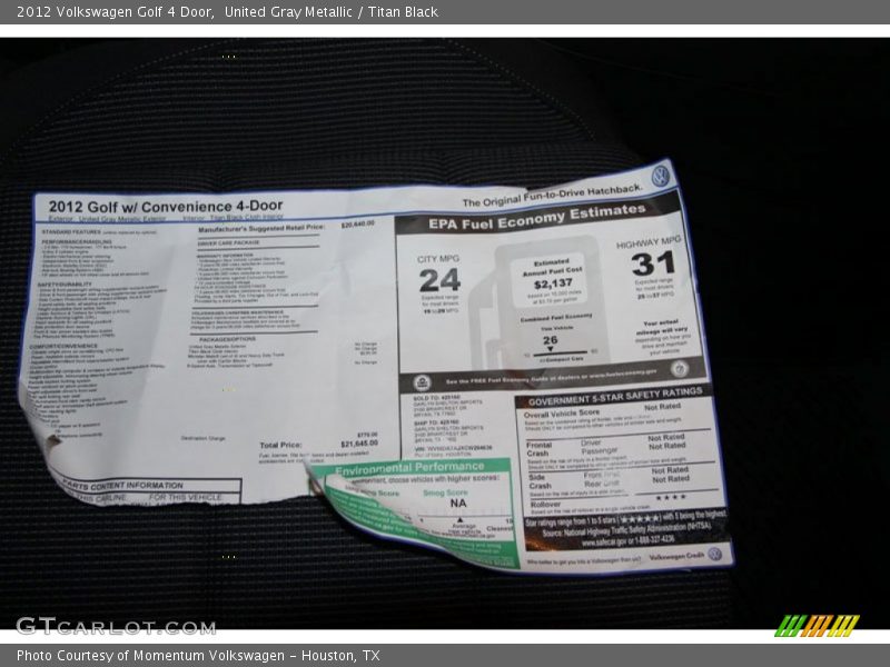  2012 Golf 4 Door Window Sticker